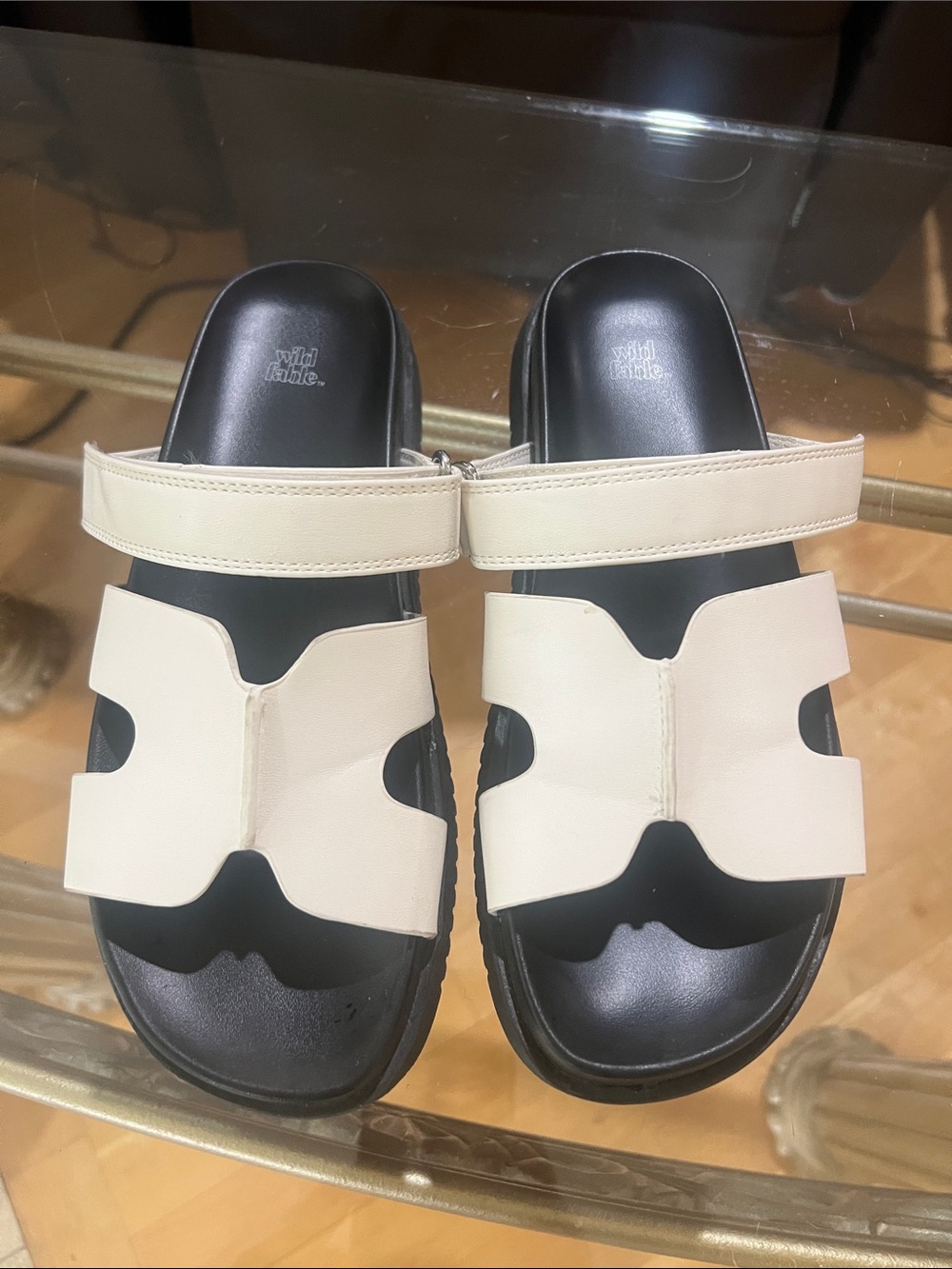 wild fable Cream and Black Two-Tone Slide Sandals